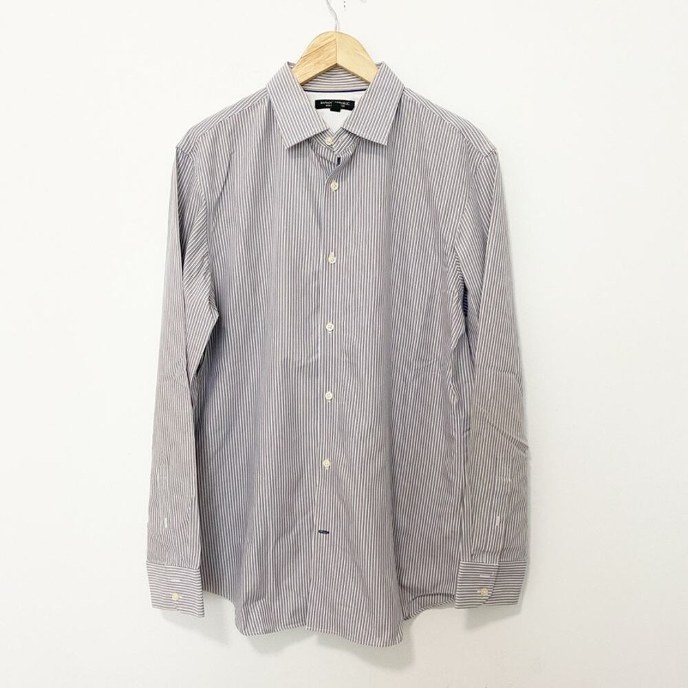 Banana Republic Men's Blue Stripe Button Up Long Sleeve Top Size Large